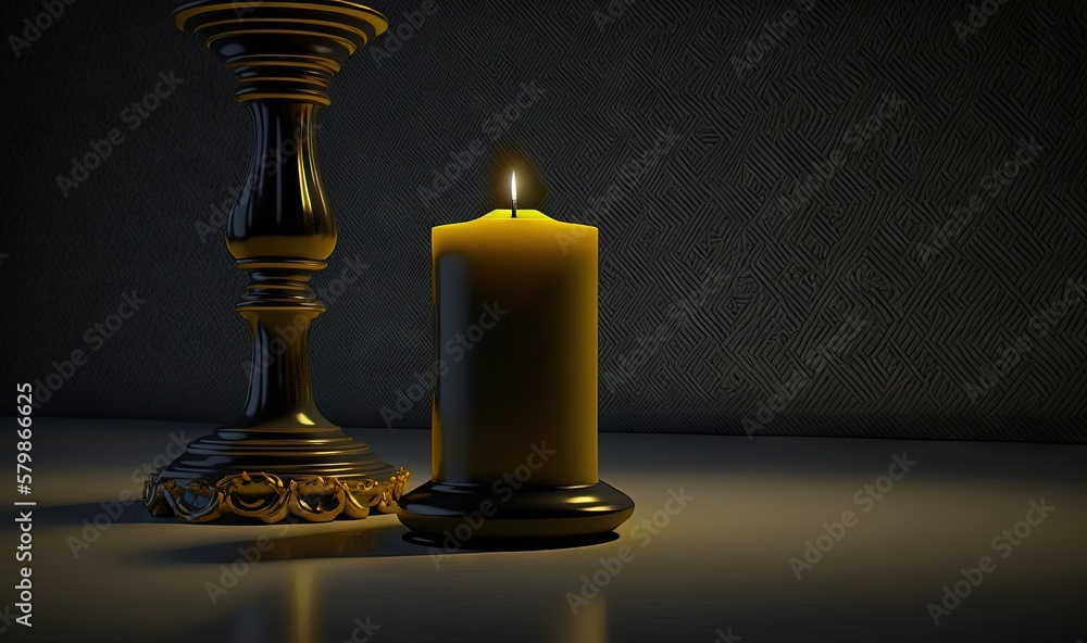 a lit candle next to a candle holder on a table. generative ai a lit candle next to a candle holder on a table. generative ai