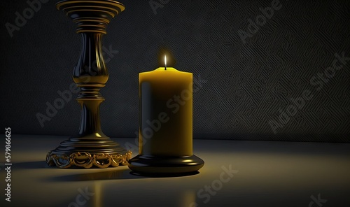  a lit candle next to a candle holder on a table. generative ai