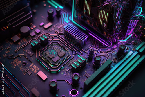 Neon Motherboard without processor  - generative AI