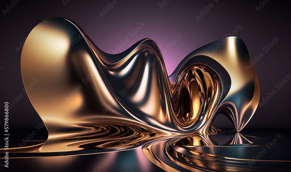  an abstract gold and silver object with a black background and a purple background.  generative ai