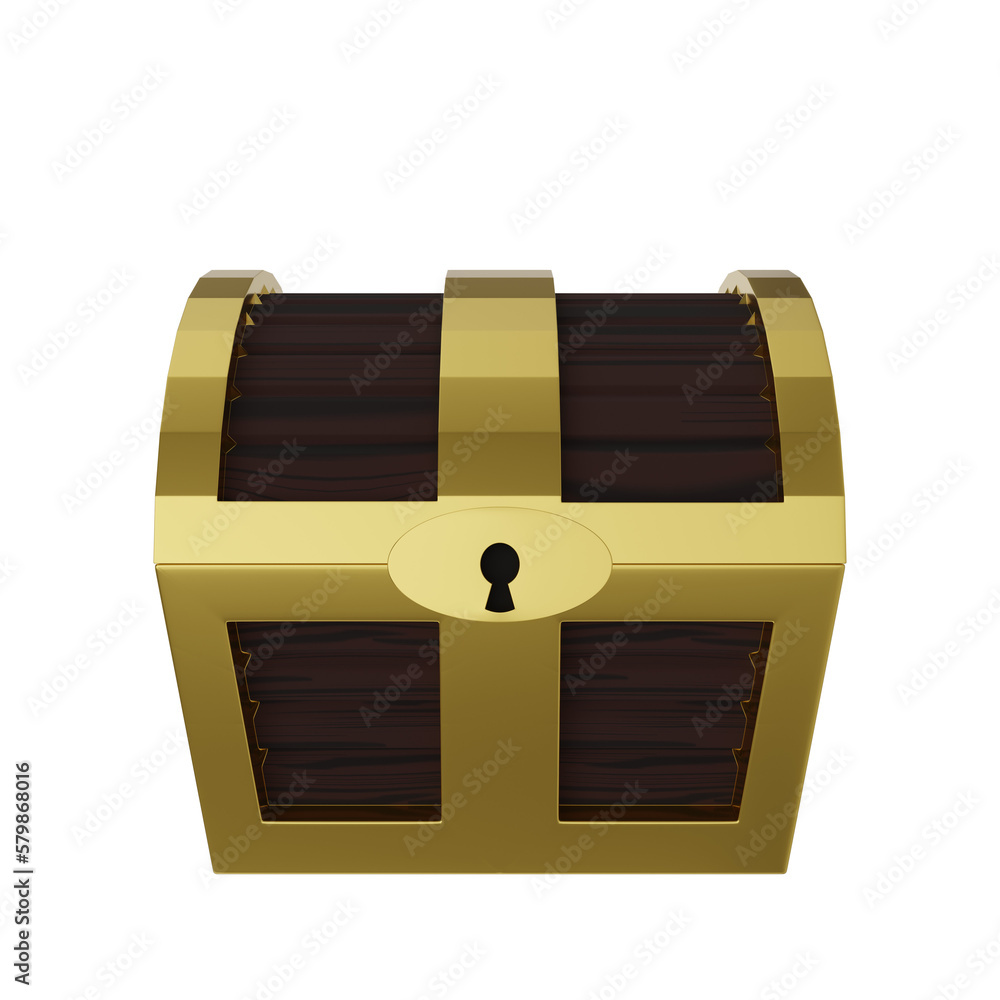 Royal chest. Pirate chest. Chest with gold. On a transparent background. 3D illustration