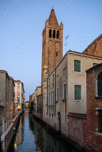 Venice, Italy - Canal and tower of San Barnaba