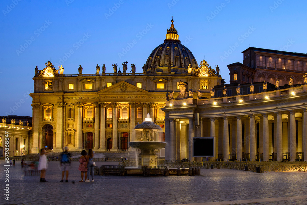St. Peter's Basilica in the evening.  Vatican City Rome Italy. Rome architecture and landmark.
