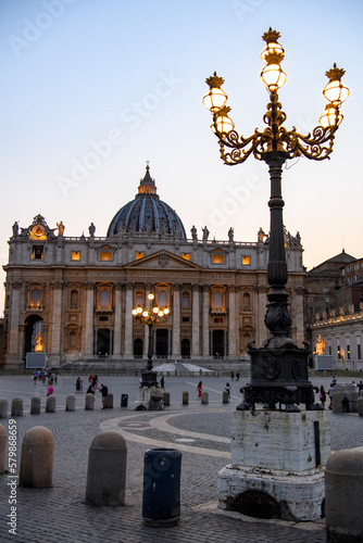 St. Peter's Basilica in the evening. Vatican City Rome Italy. Rome architecture and landmark.