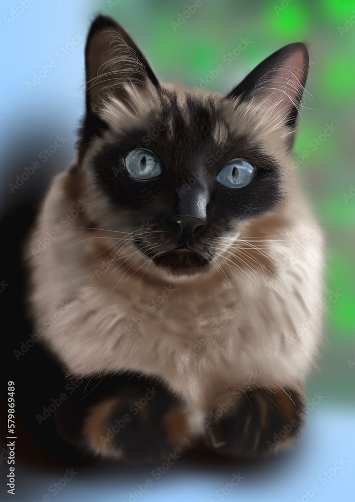 Cat, realistic illustration of a beautiful cat in Brazil, handmade drawn.