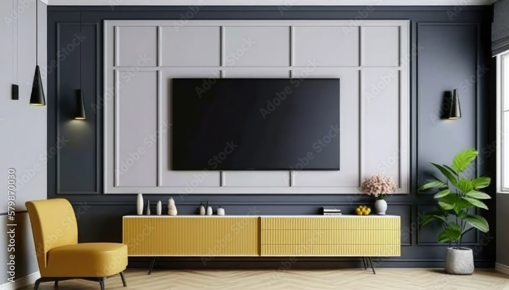 TV and cabinet in modern living room, Living room interior with modern and cabinet TV and cabinet in modern living room, Living room interior with modern and cabinet