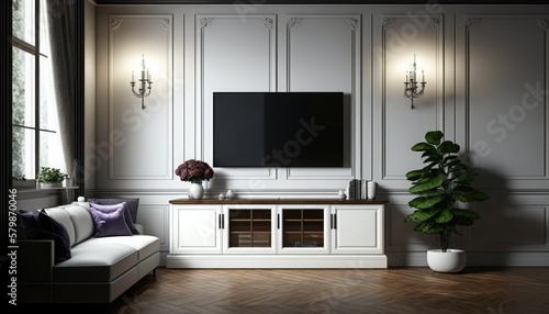 TV and cabinet in modern living room  Living room interior with modern and cabinet