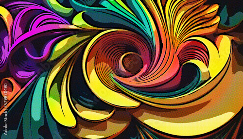 Abstract floral colorful background  with swirls  comics style illustration. AI generative