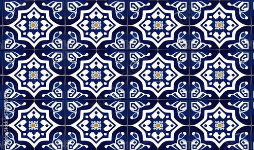  a blue and white tile pattern with a flower design on it. generative ai
