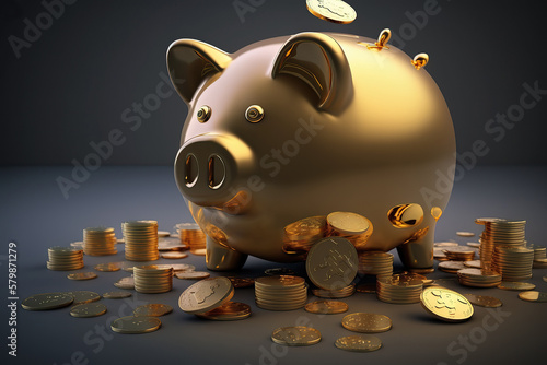 Gold Piggy Bank for saving money and growth concept, generative ai photo