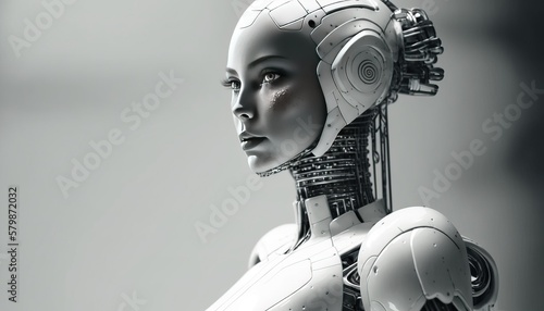 Artificial Intelligence humanoid machine. Designed to closely resemble a human. AI android robot. Generative AI.