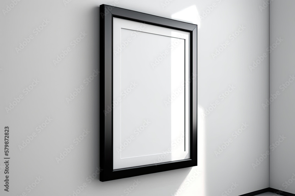 black picture frame on a wall - blank mockup -made with generative ai black picture frame on a wall - blank mockup -made with generative ai