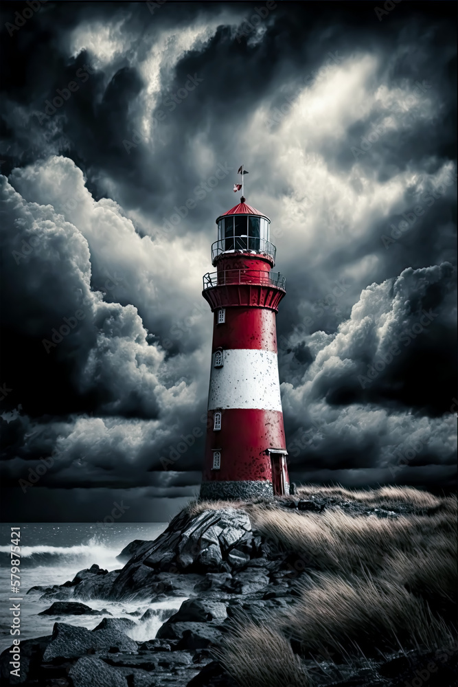 Lighthouse Against cloudy Sky, 