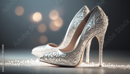 white glitter bride wedding shoes .Generative AI