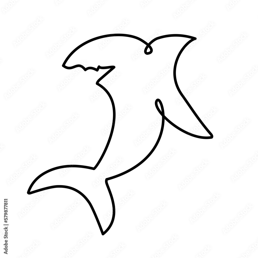 Naklejka premium Single one line drawing sharks fish