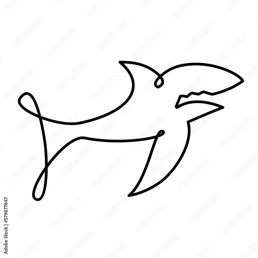 Single one line drawing sharks fish Single one line drawing sharks fish