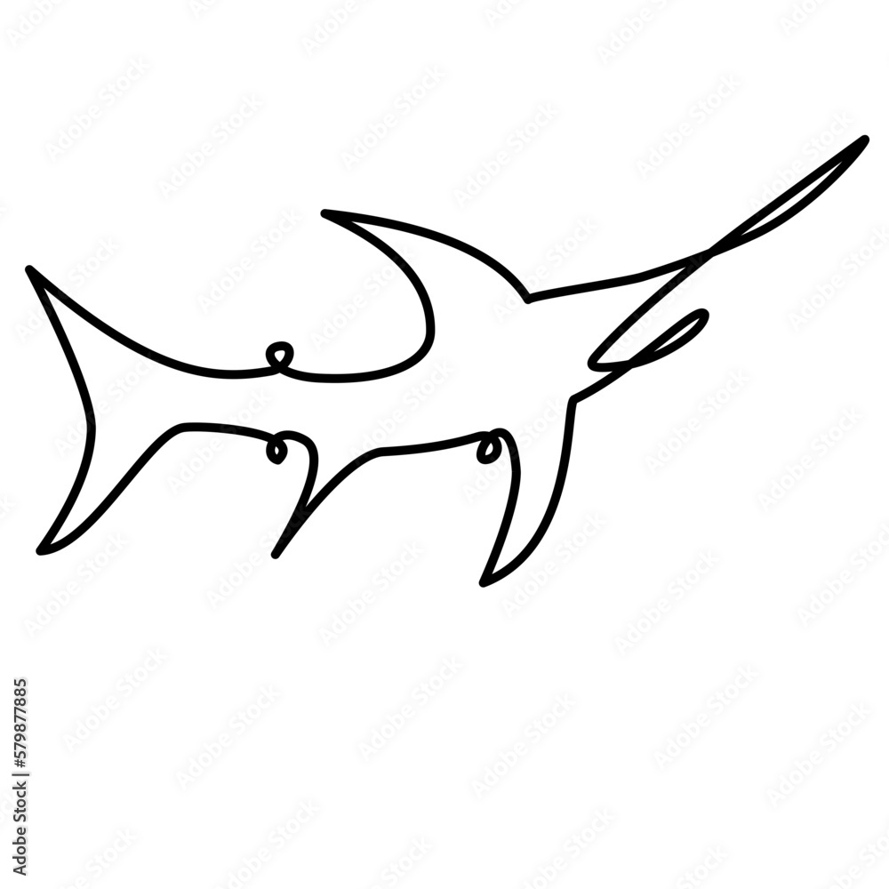 Obraz premium Single one line drawing sharks fish