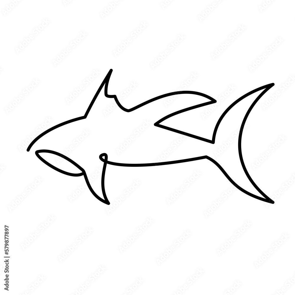Obraz premium Single one line drawing sharks fish
