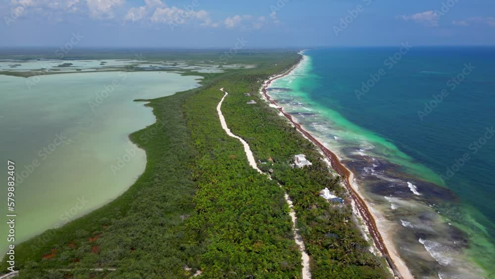 The Caribbean Sea and Tulum National Park Aerial View The Caribbean Sea and Tulum National Park Aerial View