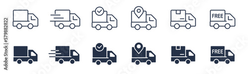 Delivery truck shipping service icons. Editable stroke. Vector graphic illustration. For website design, logo, app, template, ui, etc.