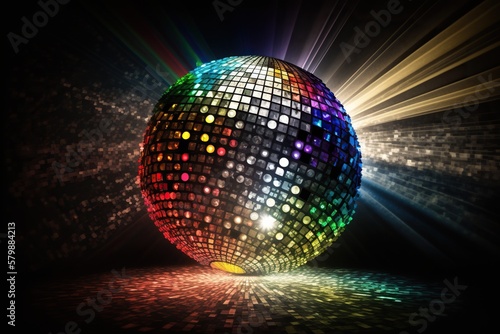A massive disco ball made of multicolored gemstones hovering over a dance floor at a music festival  concept of Music Festival and Colorful  created with Generative AI technology