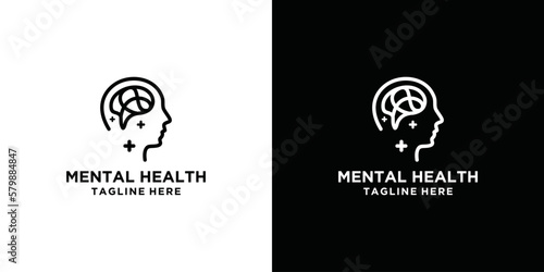 Mental health line icon. Psychotherapy symbol concept isolated on white and black background. Vector illustration