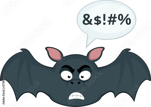 vector cartoon character illustration of a bat vampire animal, angry expression and a speech bubble with an insult text