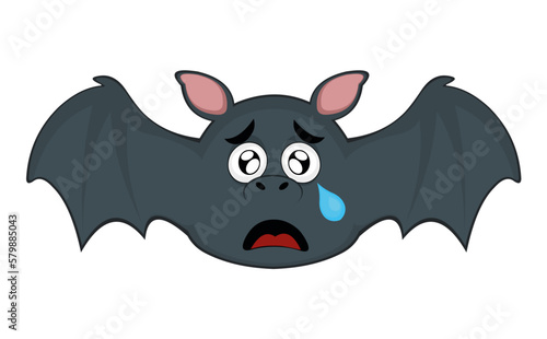 vector illustration of a cartoon vampire bat with a sad expression, with teary eyes and tears falling from one of its eyes