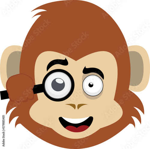 vector illustration face of a primate monkey cartoon watching with a magnifying glass