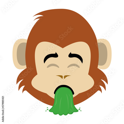 vector illustration face of a monkey primate cartoon vomiting