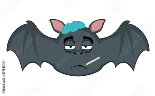 vector illustration of sick vampire bat, with a thermometer in his mouth and a bag of water on his head