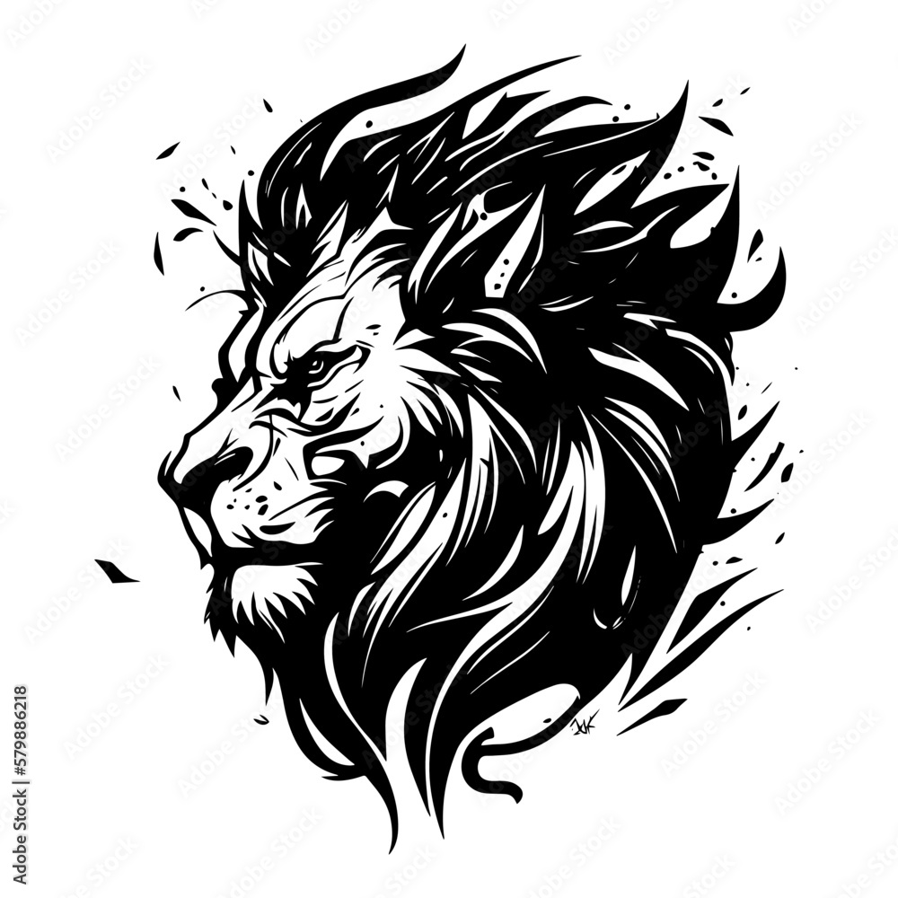 Black and White Lion Head element for Logo Design - Generative AI