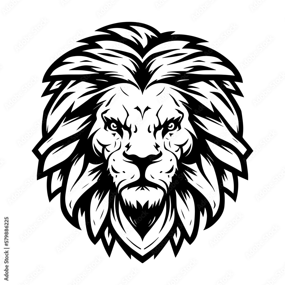 Fototapeta premium Black and White Lion Head element for Logo Design - Generative AI