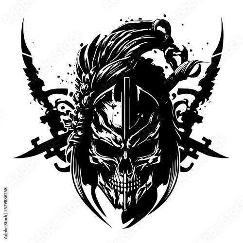 Skull of Samurai Black and White for Logo Design - Generative AI