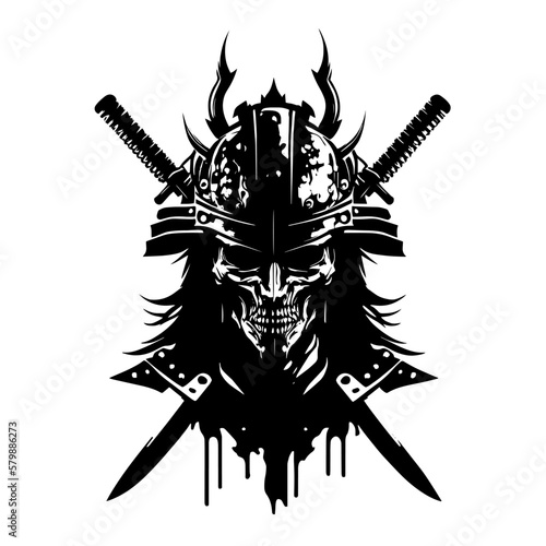 Skull of Samurai Black and White for Logo Design - Generative AI