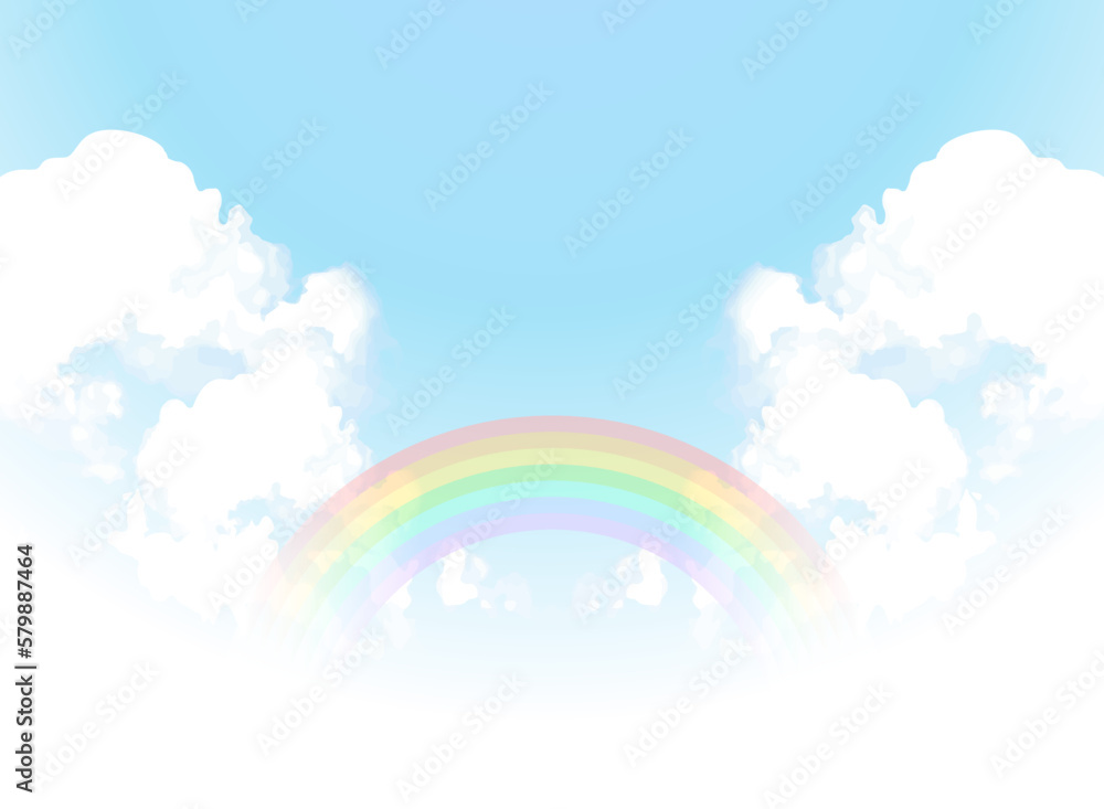 虹と雲の背景イラスト