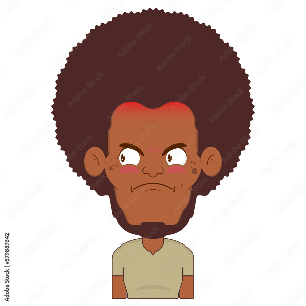 afro man angry face cartoon cute