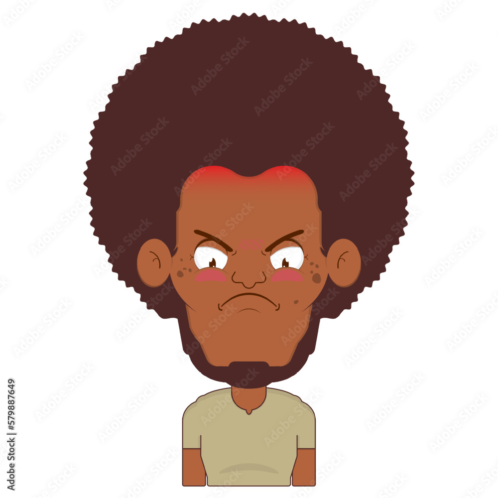 afro man angry face cartoon cute