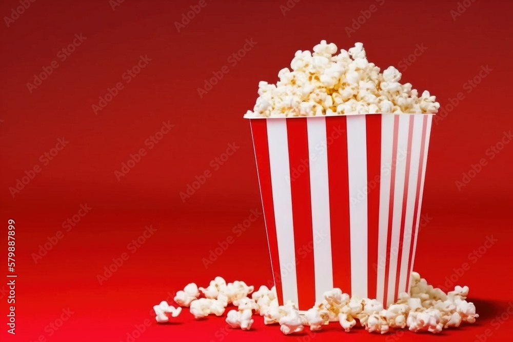 popcorn in a box on a red background popcorn in a box on a red background