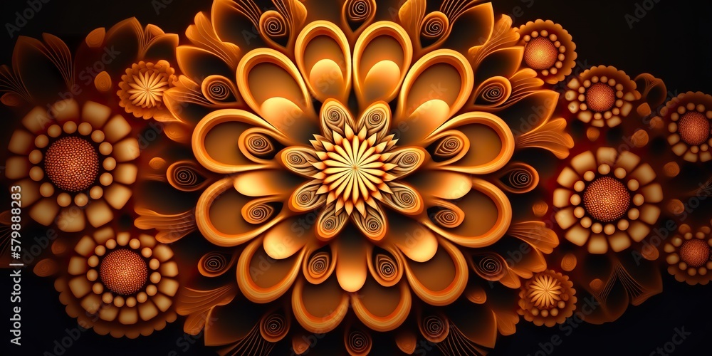 Abstract Design - Floral and fractal structures like from a sunflower as texture or yellow background image. Element for backgrounds, banners, wallpapers, posters, headers and covers - Generative AI Abstract Design - Floral and fractal structures like from a sunflower as texture or yellow background image. Element for backgrounds, banners, wallpapers, posters, headers and covers - Generative AI