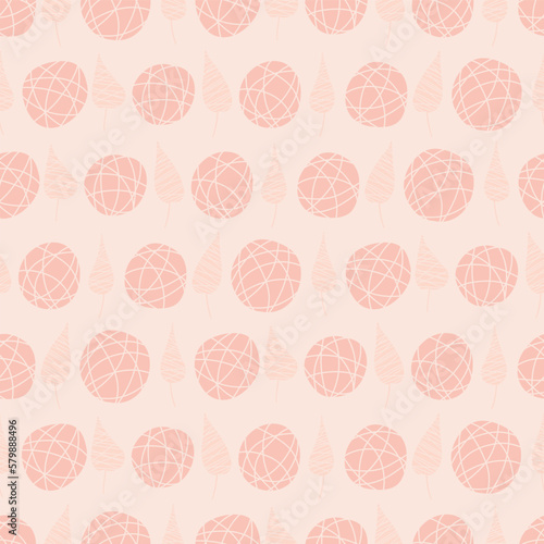 Pink Abstract Polka Dots and Leaves Seamless Vector Repeat Pattern