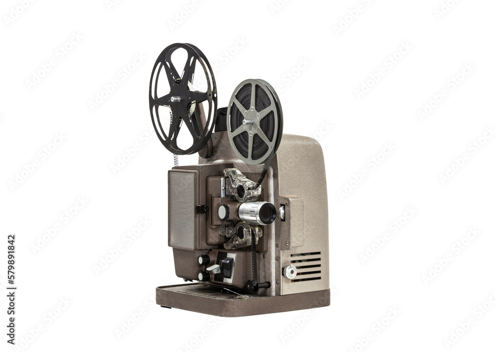 Fototapeta premium Vintage home movie film projector isolated with cut out background.