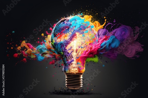 Eureka! The moment of discovery and insight often involves a burst of creativity and imagination, represented by a bulb idea or lightbul, GENERATIVE AI