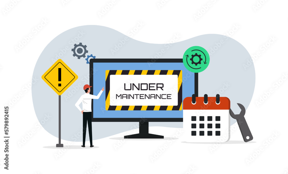 System maintenance and troubleshooting illustration, website under constructions, server update and repairs System maintenance and troubleshooting illustration, website under constructions, server update and repairs
