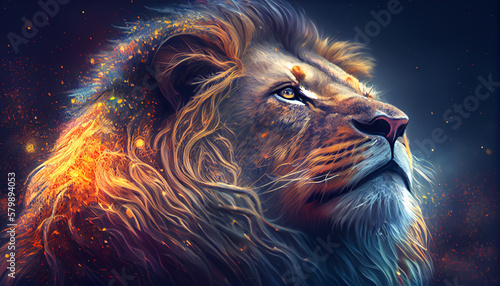 majestic and imposing lion with golden mane ,generative AI