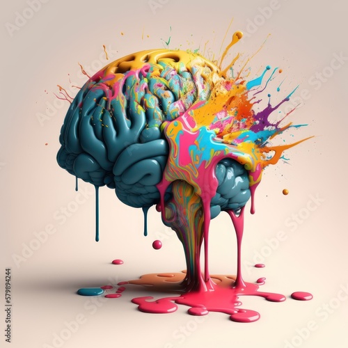 Brain explode idea melt colorful energy, GENERATIVE AI
