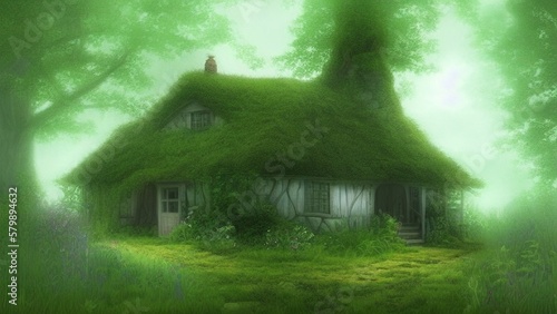 A Cottage Overgrown High Fantasy Digital Art Generative Art