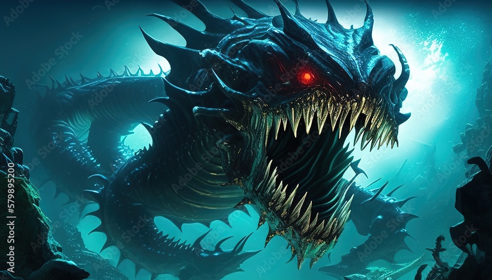abyssal leviathan digital art illustration, Generative AI abyssal leviathan digital art illustration, Generative AI