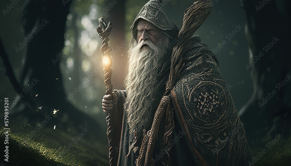 Fototapeta premium wise old druid digital art illustration, Generative AI