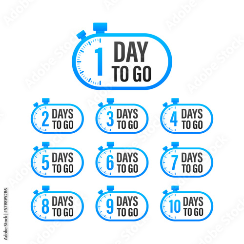 Days countdown. Days to go 1 2 3 4 5 6 7 8 9 10. The days left badges set. Product limited promo